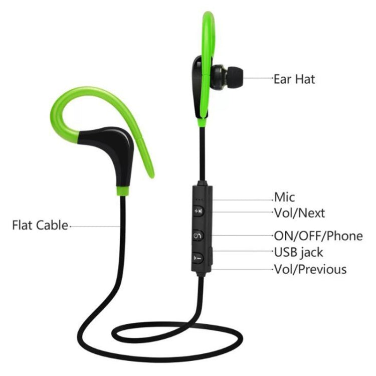 AiWei BT-01 Wireless Bluetooth Earphone with Microphone Hook Sports Earphone(Green) - Neck-mounted Earphone by AiWei | Online Shopping UK | buy2fix