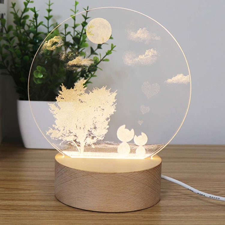 3D Atmosphere Decorative Light Acrylic Inner Carved LED Night Light Creative Girl Table Lamp(Tree Cat) - Novelty Lighting by buy2fix | Online Shopping UK | buy2fix