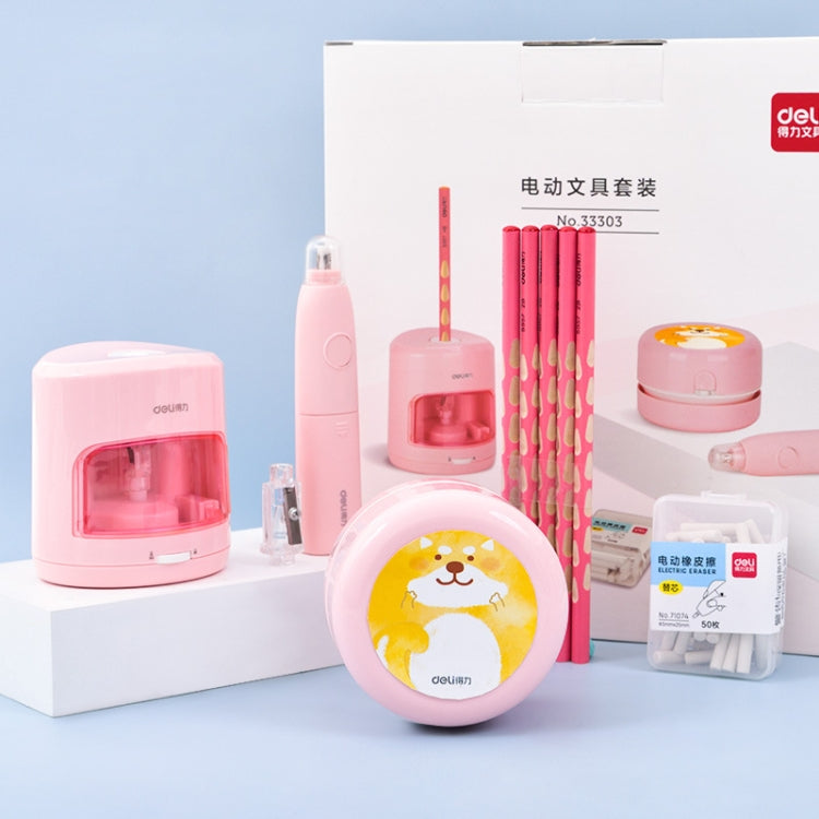 Deli Student Electric Stationery Set Desktop Cleaner/Electric Eraser/Electric Pencil Sharpener(Pink) - Pencil Sharpener by Deli | Online Shopping UK | buy2fix