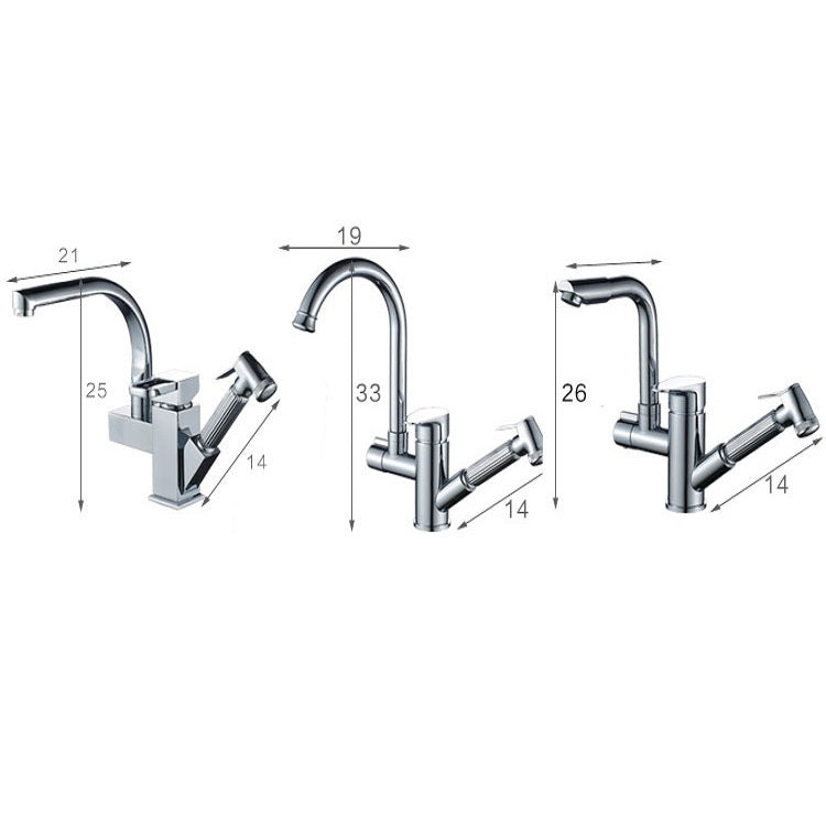 Kitchen Pull-Out Double Faucet Water Table Hot And Cold Water Faucet, Specification: Wheel Bending Pull - Faucets & Accessories by buy2fix | Online Shopping UK | buy2fix