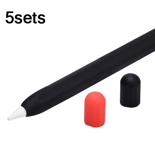 5sets 3 in 1 Stylus Silicone Protective Cover + Two-Color Pen Cap Set For Apple Pencil 2(Mysterious Black) - Pencil Accessories by buy2fix | Online Shopping UK | buy2fix