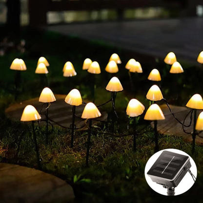 3.8m 10 LEDs Solar Mushroom Lawn Light Outdoor Waterproof Garden Villa Landscape Decorative String Lights(Warm White Light) - Holiday Lights by buy2fix | Online Shopping UK | buy2fix