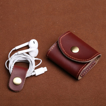 S122 Vintage Mini Leather Headphone Bag(Wine Red) - Digital Storage Bag by buy2fix | Online Shopping UK | buy2fix