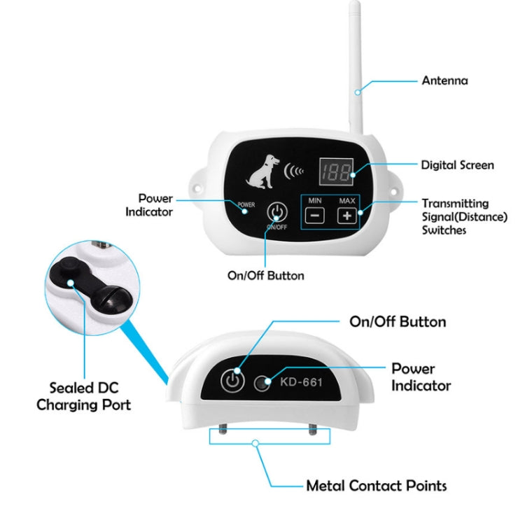 KD-661 500m Wireless Electric Dog Pet Fence Shock Collar,Spec: For Two Dog(US Plug) - Training Aids by buy2fix | Online Shopping UK | buy2fix