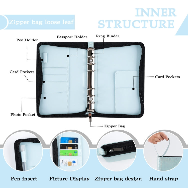 A6 Handheld Zipper Bag Type Large Capacity Cash Budget Book Handbook(Black Gray) - Notebooks by buy2fix | Online Shopping UK | buy2fix