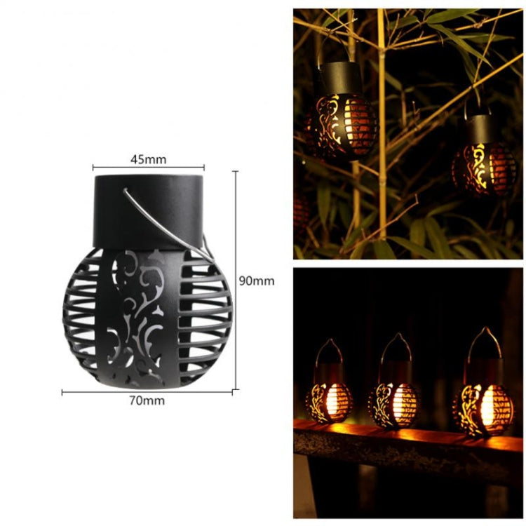 2 PCS Solar Simulation Flame Hollow Ball Hanging Lights Balcony Decorative Lights(Black) - Solar Lights by buy2fix | Online Shopping UK | buy2fix