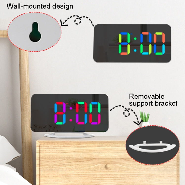 TS-8201 LED Digital Mirror Alarm Clock Big Screen Dual USB Desktop Table Clock, Color: RGB Display White Shell - Alarm Clocks by buy2fix | Online Shopping UK | buy2fix