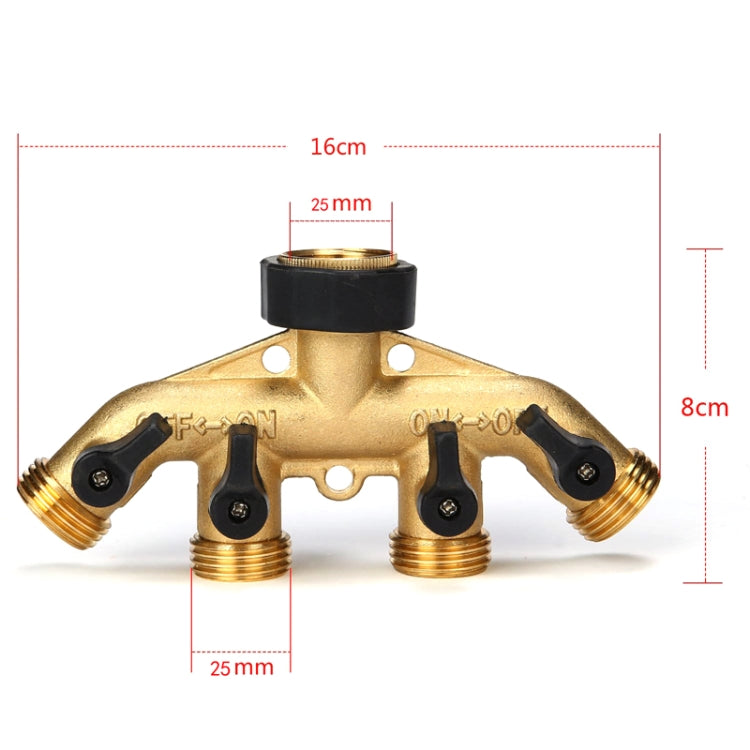 Garden Watering Agricultural Irrigation Family Car Wash Faucet Copper 4-way Ball Valve Water Divider(European Thread) - Watering & Irrigation by buy2fix | Online Shopping UK | buy2fix