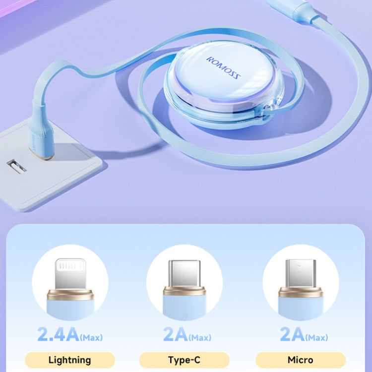 ROMOSS CB258S 3.5A 3-In-1 Telescopic Data Charging Cable USB-A To Type-C & 8 Pin & Micro Wire 1.1m (Blue) - Multifunction Cable by ROMOSS | Online Shopping UK | buy2fix