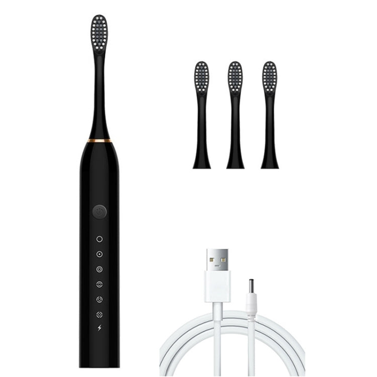 Rechargeable Ultrasonic Soft Bristle Electrical Toothbrushes Flosser 6 Gear With 4 Brushes(Black) - Toothbrushes by buy2fix | Online Shopping UK | buy2fix