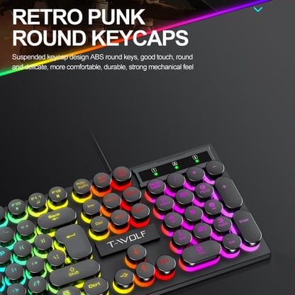 T-WOLF T80 104-Keys RGB Illuminated Office Game Wired Punk Retro Keyboard, Color: Black - Wired Keyboard by T-WOLF | Online Shopping UK | buy2fix