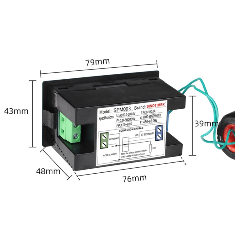 SINOTIMER SPM003 AC LED Digital Voltmeter Frequency Factors Meter Power Monitor, Specification: AC80-300V 100A - Current & Voltage Tester by SINOTIMER | Online Shopping UK | buy2fix