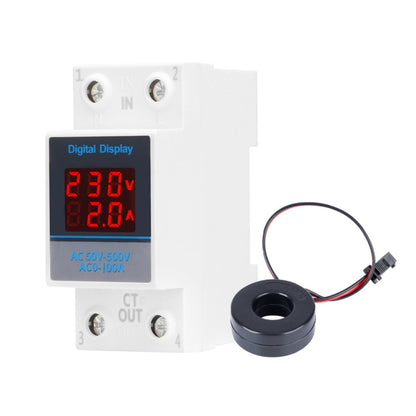 SINOTIMER SDM002 Household DIN Rail Single-Phase AC Dual Display Voltage And Current Meter(100A External Intestinal Sensor) - Current & Voltage Tester by SINOTIMER | Online Shopping UK | buy2fix