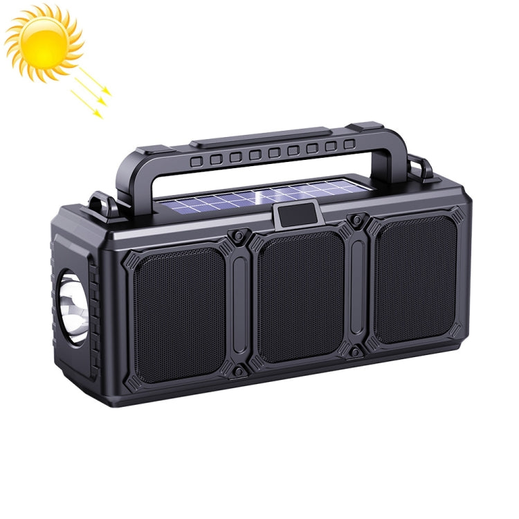 DV-860 Dual-Solar Flashlight Bluetooth Speaker FM Card Radio(Black) - Radio Player by buy2fix | Online Shopping UK | buy2fix