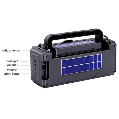 DV-860 Dual-Solar Flashlight Bluetooth Speaker FM Card Radio(Black) - Radio Player by buy2fix | Online Shopping UK | buy2fix