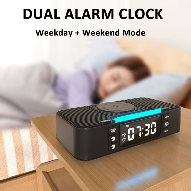 Digital Alarm Clock Wireless Charger Bluetooth Speaker RGB Night Light Cell Phone Stand(White) - Desktop Speaker by buy2fix | Online Shopping UK | buy2fix