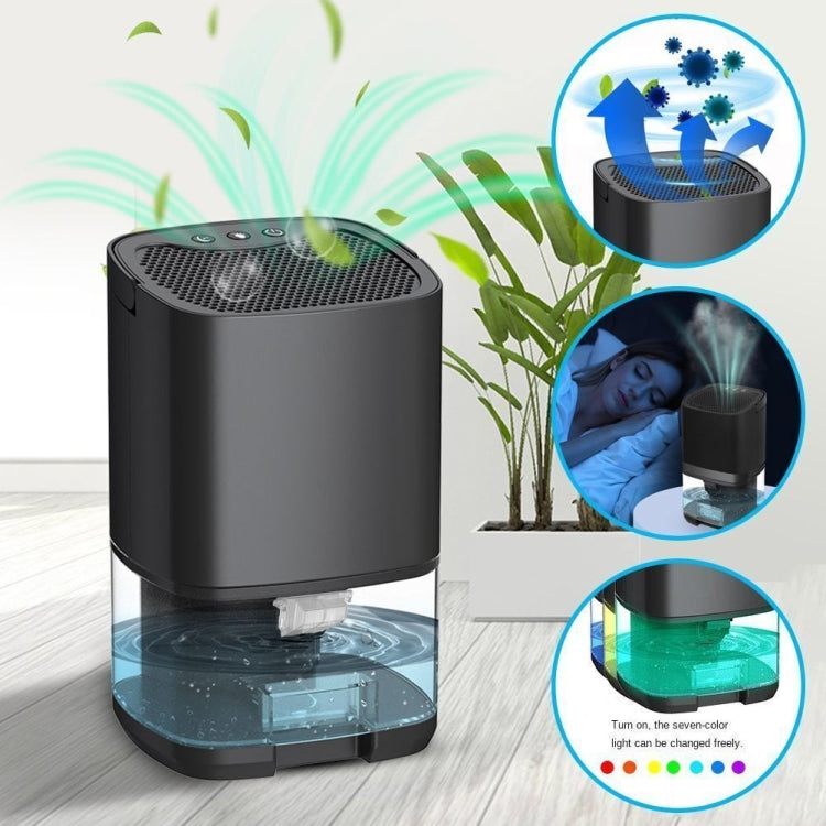 1L 36W Air Dehumidifier for Home Damp Drying Clothes with 7 colors Light UK Plug(Black) - Dehumidifiers by buy2fix | Online Shopping UK | buy2fix