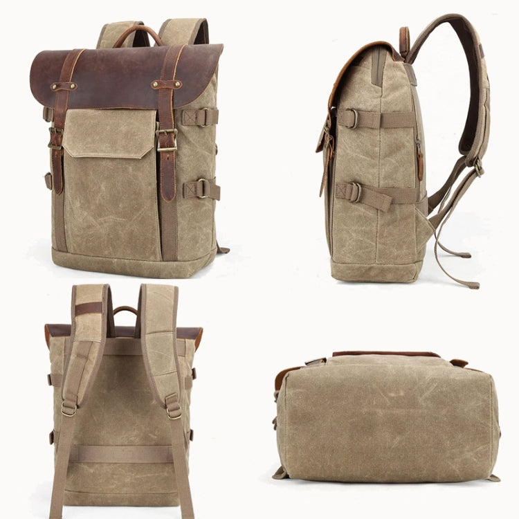 Vintage Camera Bag Waterproof  Canvas Backpack with Laptop Compartment Tripod Holder(Khaki) - Backpack by buy2fix | Online Shopping UK | buy2fix