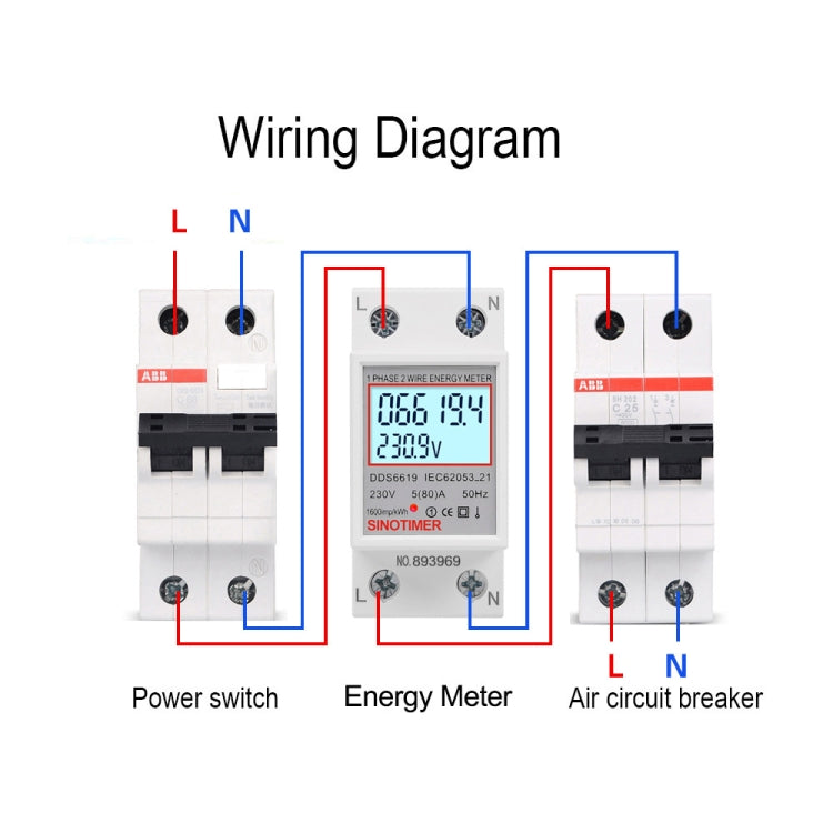 SINOTIMER  DDS6619 80A 230V Din Rail Single Phase Energy Meter Voltage Current Power Meter With Backlight - Other Tester Tool by SINOTIMER | Online Shopping UK | buy2fix