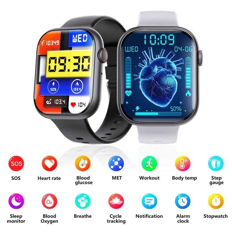 F70  2.1 Inch Screen Smart Watch With Blood Sugar/Blood Oxygen Monitoring /SOS Alarm/100+ Sports Modes, Color: Black Pink - Smart Watches by buy2fix | Online Shopping UK | buy2fix