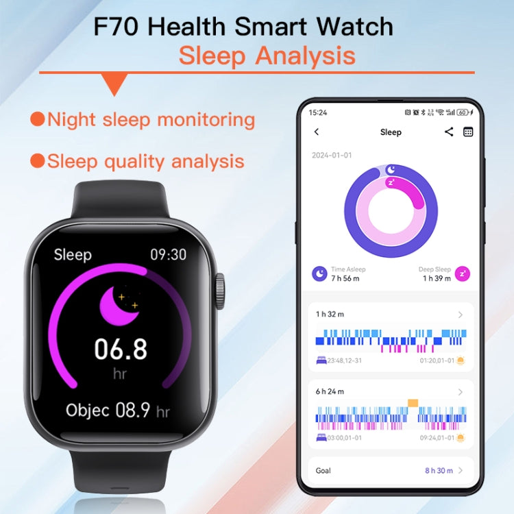 F70  2.1 Inch Screen Smart Watch With Blood Sugar/Blood Oxygen Monitoring /SOS Alarm/100+ Sports Modes, Color: Black Leather - Smart Watches by buy2fix | Online Shopping UK | buy2fix