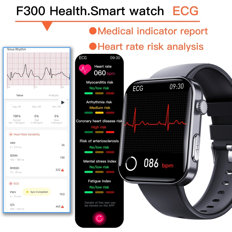 F300  2.1-Inch Screen Smart Watch Supports Bluetooth Calls/ECG/Blood Composition Analysis/50+ Sports Modes, Color: Black Gray Silicone - Smart Watches by buy2fix | Online Shopping UK | buy2fix