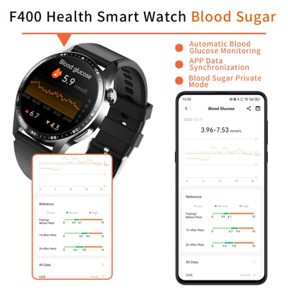 F400  1.55 Inch Screen Smart Watch Support ECG/ Blood Oxygen / Blood Sugar / 150+ Sports Mode, Color: Black Leather - Smart Watches by buy2fix | Online Shopping UK | buy2fix