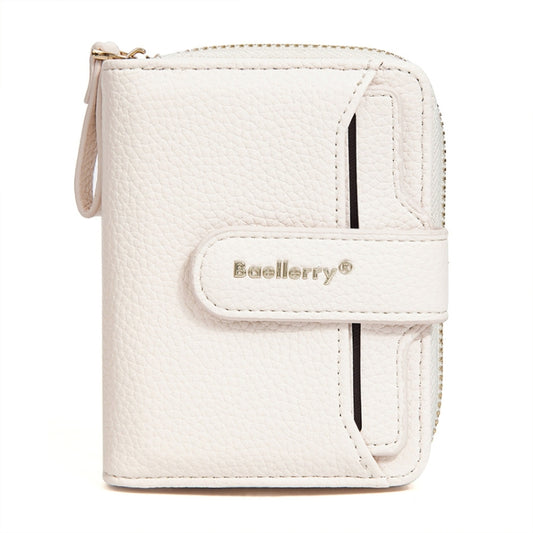 Baellerry N1915 Lychee Pattern Multi-card Slot Zipper Women Short Wallet(Milk Apricot) - Wallets by Baellerry | Online Shopping UK | buy2fix