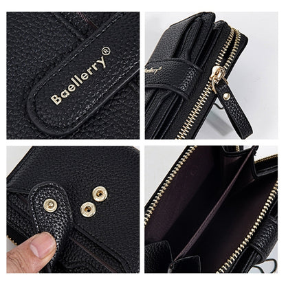 Baellerry N1915 Lychee Pattern Multi-card Slot Zipper Women Short Wallet(Milk Apricot) - Wallets by Baellerry | Online Shopping UK | buy2fix