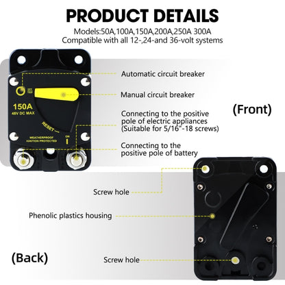 RV Yacht Manual Reset Ignition Protection Fuse Switch With Terminal Accessories, Current: 100A - Fuse by buy2fix | Online Shopping UK | buy2fix