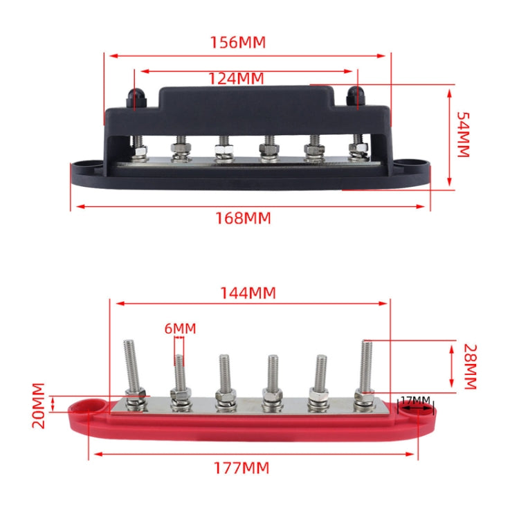 M6 RV Yacht High Current 6-column 250A Base Busbar, Color: Black with Accessories - Fuse by buy2fix | Online Shopping UK | buy2fix