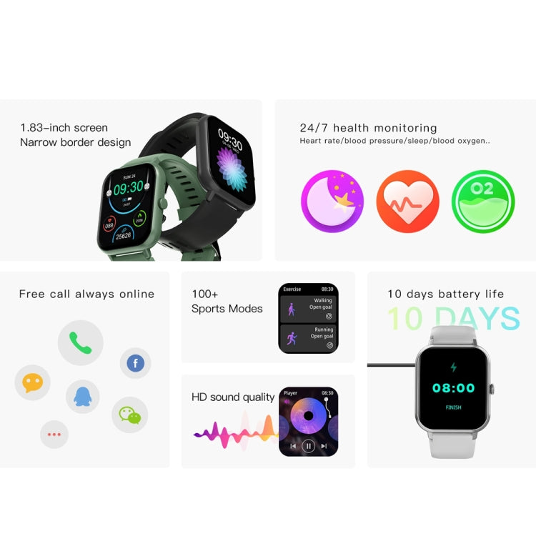 1.83 inch Touch Screen AI Voice Heart Rate / Blood Oxygen / Blood Pressure / Sleep Monitoring Bluetooth Smartwatch(Black) - Smart Watches by buy2fix | Online Shopping UK | buy2fix