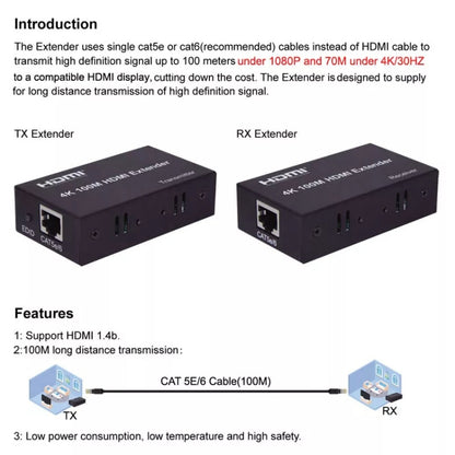 HDMI To RJ45 Single Ethernet Cable 100m Extender 4K HD Cable Signal Amplifier UK Plug(Black) - Amplifier by buy2fix | Online Shopping UK | buy2fix