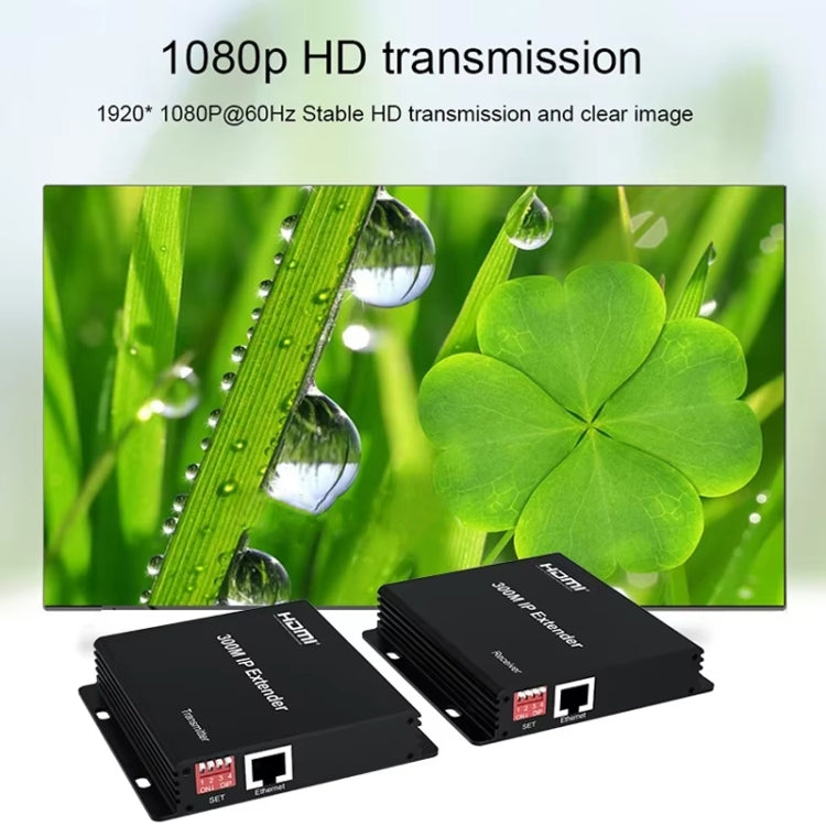 300m IP HDMI Extender HD Video Transmission, Transmitter + Receiver US Plug(Black) - Amplifier by buy2fix | Online Shopping UK | buy2fix