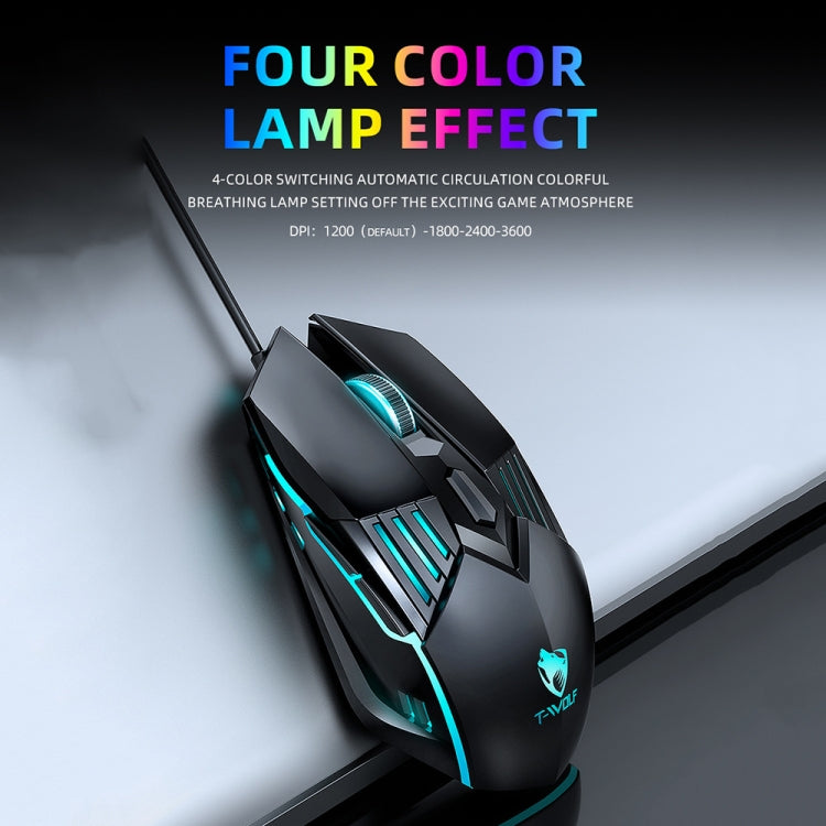 T-WOLF G560 6-keys Cool Breathing Light Gaming Wired Mouse Mechanical Office Silent Mouse(Blue) - Wired Mice by T-WOLF | Online Shopping UK | buy2fix