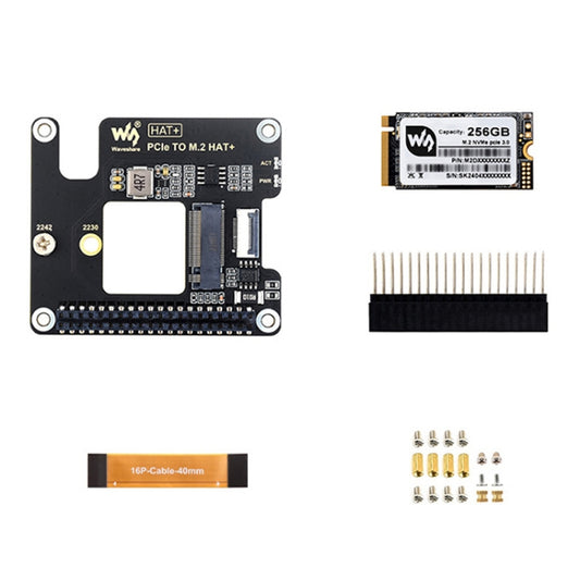 Waveshare For Raspberry Pi 5 PCIe To M.2 Adapter, NVMe Protocol M.2 SSD Basic Kit + 256GB - Raspberry Pi Accessories by Waveshare | Online Shopping UK | buy2fix