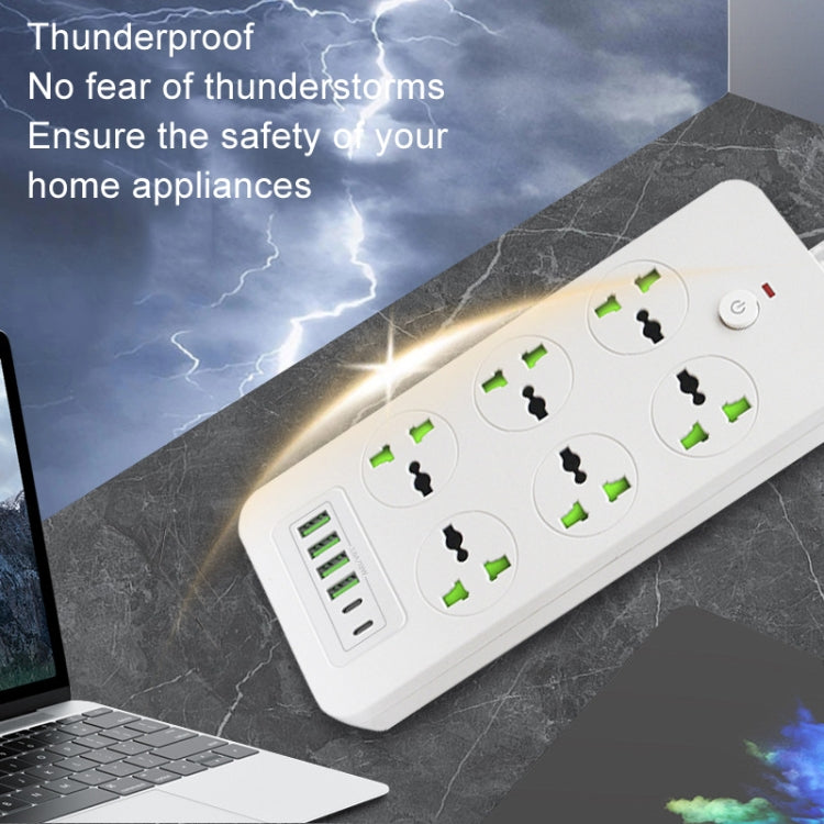 Thunderproof Overload Protection 4USB+2PD+6 Holes Socket, Color: White EU Plug - Extension Socket by buy2fix | Online Shopping UK | buy2fix