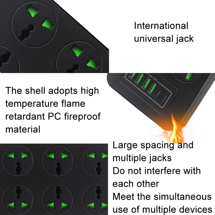 Thunderproof Overload Protection 4USB+2PD+6 Holes Socket, Color: White US Plug - Extension Socket by buy2fix | Online Shopping UK | buy2fix