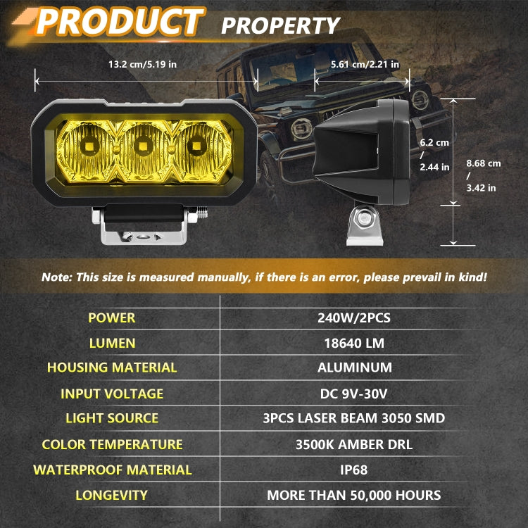 E23 40W 9V-30V 5 Inch Waterproof 3-Eye Headlight(Spotlight Yellow Light) - Work Lights by buy2fix | Online Shopping UK | buy2fix