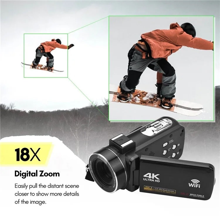 4K  Digital Video Camera 3 Inch IPS Touch Screen 56MP 18X Digital Zoom WiFi Camcorder, Spec: Set 1 - Video Cameras by buy2fix | Online Shopping UK | buy2fix