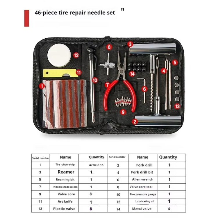 46pcs /Set Car Tubeless Tire Repair Needle Rubber Strip Valve Tip Needle-nosed Pliers Tool Set(With Bag) - Tire Repair & Installation Tools by buy2fix | Online Shopping UK | buy2fix