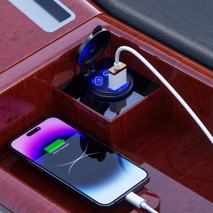 Kewig P22A 12-24V Vehicle Motorcycle Boat Modified Dual PD+QC3.0 3-Port Car Charger With Switch, Style: With Terminal(Blue Light) - Car Charger by Kewig | Online Shopping UK | buy2fix