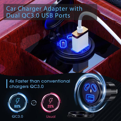 Kewig P22A 12-24V Vehicle Motorcycle Boat Modified Dual PD+QC3.0 3-Port Car Charger With Switch, Style: With Terminal(Blue Light) - Car Charger by Kewig | Online Shopping UK | buy2fix