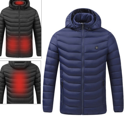 USB Heated Smart Constant Temperature Hooded Warm Coat for Men and Women (Color:Blue Size:XXXXL) - Down Jackets by buy2fix | Online Shopping UK | buy2fix