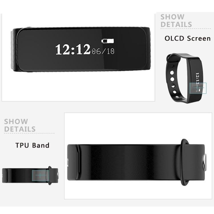 TLW05 0.86 inch OLED Display Bluetooth Smart Bracelet, IP66 Waterproof Support Pedometer / Calls Remind / Sleep Monitor / Sedentary Reminder / Alarm / Remote Capture, Compatible with Android and iOS Phones (Black) - Smart Wear by buy2fix | Online Shopping UK | buy2fix