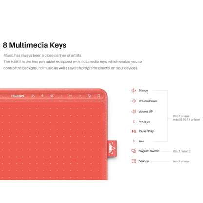 HUION HS611 5080 LPI Touch Strip Art Drawing Tablet for Fun, with Battery-free Pen & Pen Holder (Red) -  by HUION | Online Shopping UK | buy2fix