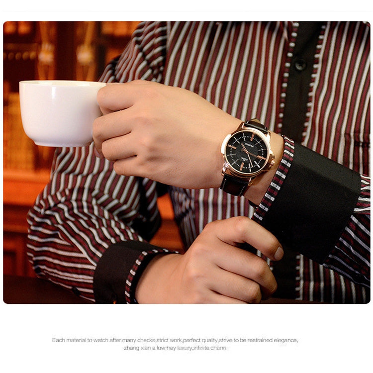 358 YAZOLE Men Fashion Business Waterproof Leather Band Quartz Wrist Watch(Black) - Outdoor & Sports by YAZOLE | Online Shopping UK | buy2fix