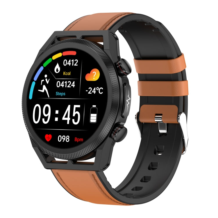 ET310 1.39 inch IPS Screen IP67 Waterproof Leather Band Smart Watch, Support Body Temperature Monitoring / ECG (Brown) - Smart Watches by buy2fix | Online Shopping UK | buy2fix