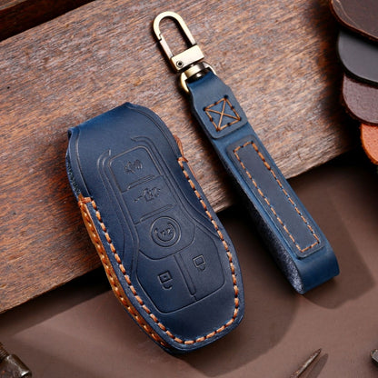 For Ford F-150 3-button C074 Car Key Leather Protective Case (Blue) - In Car by buy2fix | Online Shopping UK | buy2fix