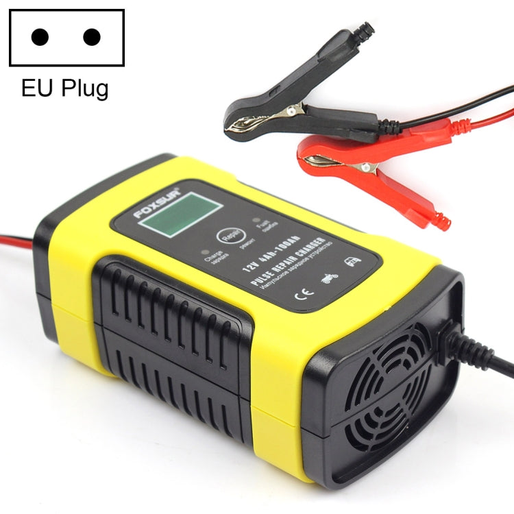 FOXSUR 12V 6A Intelligent Universal Battery Charger for Car Motorcycle, Length: 55cm, EU Plug(Yellow) - Battery Charger by FOXSUR | Online Shopping UK | buy2fix